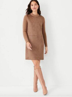 Ann Taylor Petite Faux Suede Mixed Media Sweater Dress